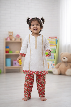 White & Red Floral Baby Girl 2-Piece Suit