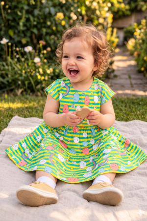 Green Printed Baby Girl Dress