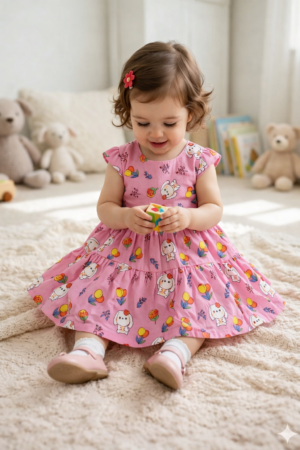 Pink Bunny Print Baby Girl Dress