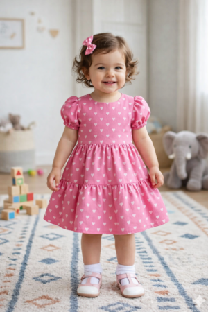 Pink Heart Print Baby Girl Dress