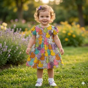 Multi Duck Print Baby Girl Frock