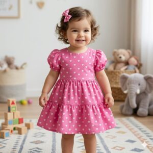 Pink Heart Print Baby frock