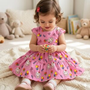 Pink Bunny Print Baby Girl frock
