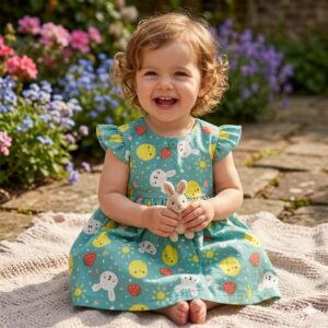 Teal Printed Baby Girl Frock