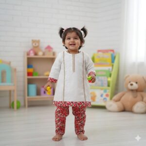 White Chickankari Shirt and Printed Trouser