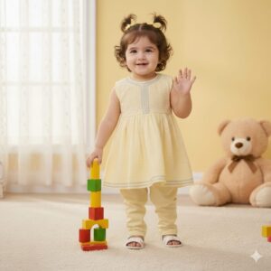 Yellow Chickankari Frock and Trouser